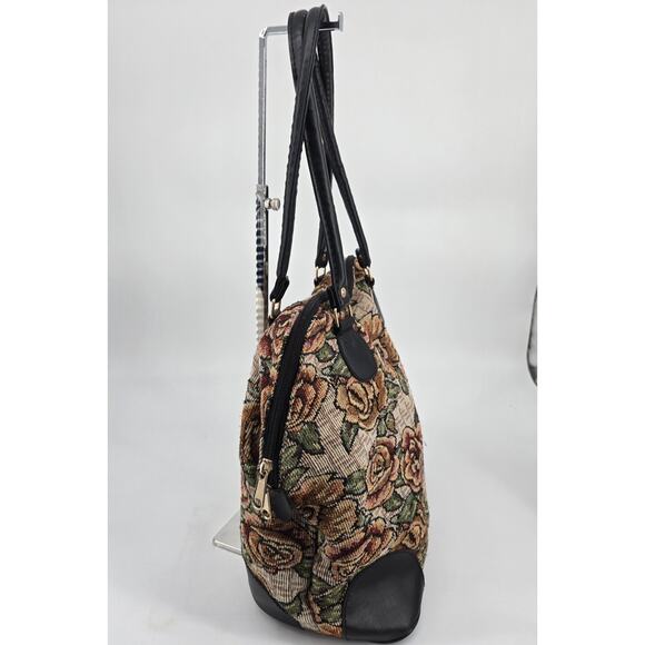 Vtg 80s Cottagecore Boho Floral Rose Tapestry Shoulder Bag Purse Grandma - Picture 4 of 14